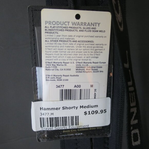 O'Neill Mens Sleeveless Hammer Shorty Wetsuit 2:1 Size M - Picture 9 of 10